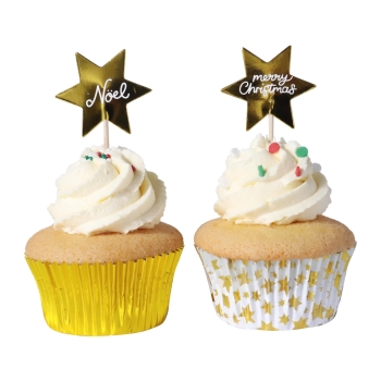 Cupcake & Topper Set of 24 - Golden Stars
